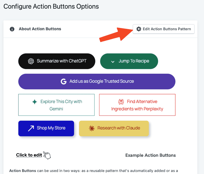 A screenshot of the Action Buttons settings page.